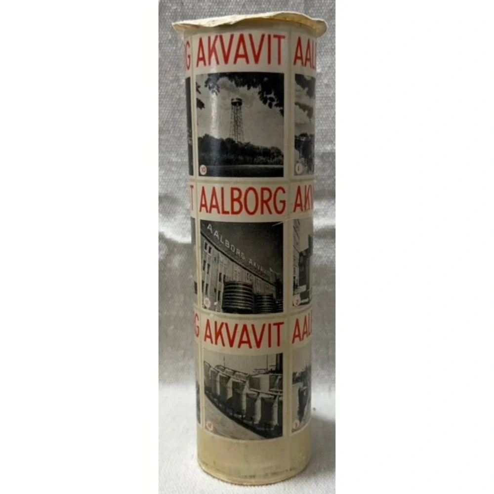 Vintage Aalborg Taffel Akvavit Green Glass bttle with Decorative Tube 10cl Empty
